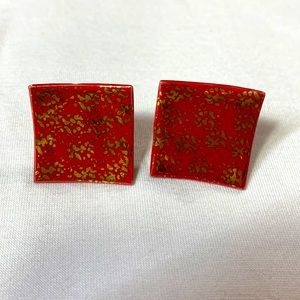 Vintage red and gold screw back earrings